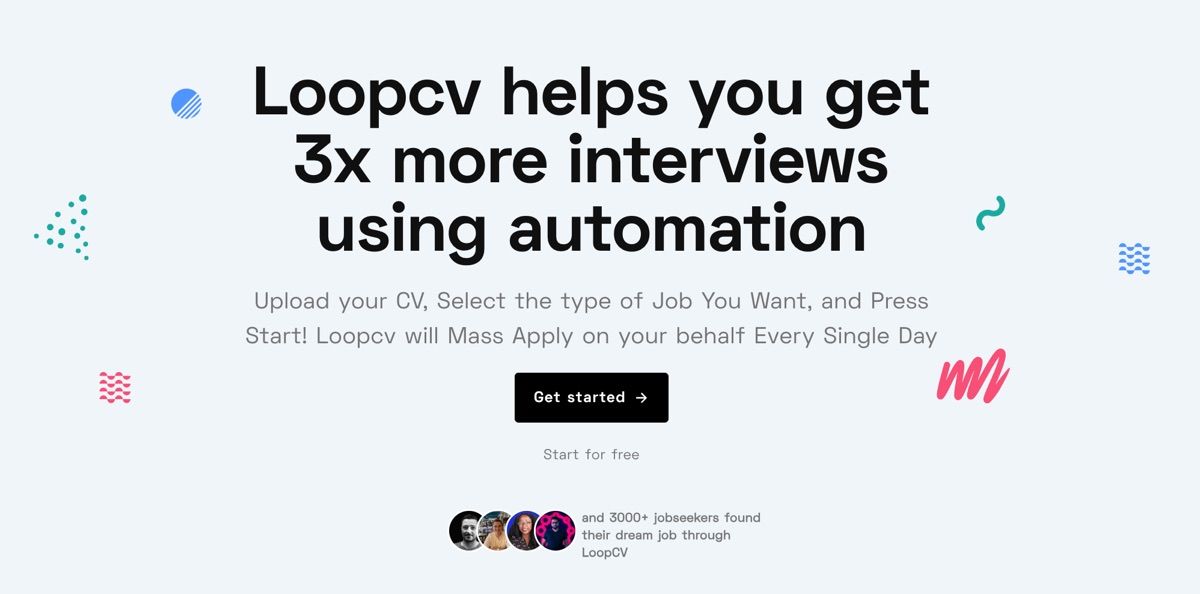 LoopCV homepage headline reading: LoopCV helps you get 3x more interviews using automation