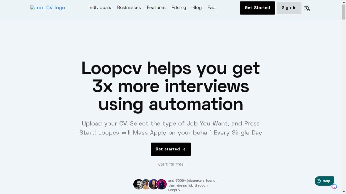 LoopCV homepage headline: LoopCV helps you get 3x more interviews using automation